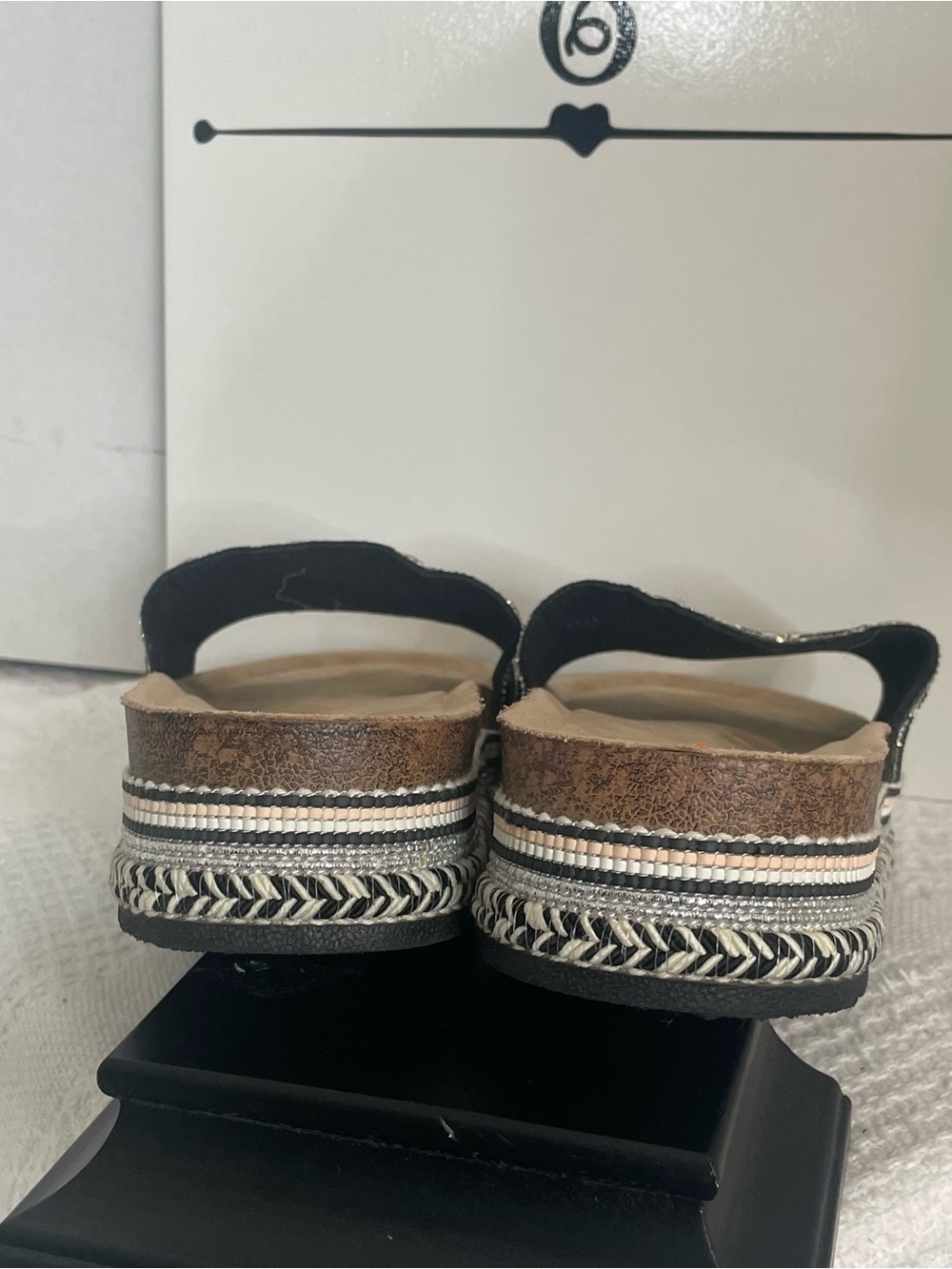 Jellypop Black & Silver Beaded Platform Slide Sandals~ Size 11 M- Dressy Summer - Picture 6 of 9